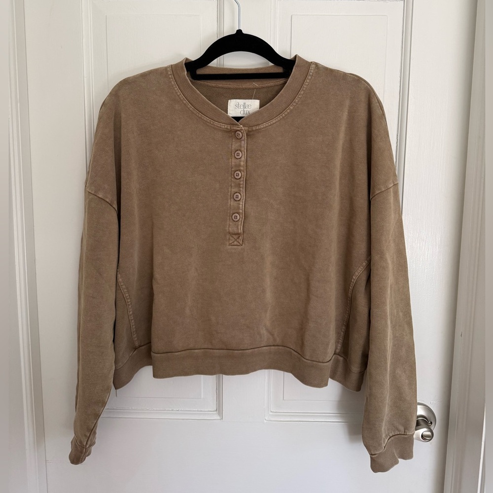 Latte cropped crewneck 100% cotton Sweatshirt- stellae dux